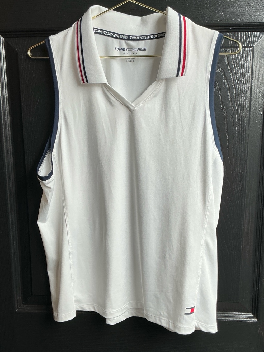 Tommy Hilfiger White Sleeveless Polo with Navy & Red Trim